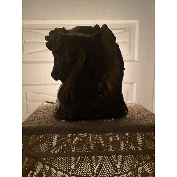 Vintage MCM Horse head TV Lamp/Planter Vase Brown Pottery  Works - Picture 15 of 16